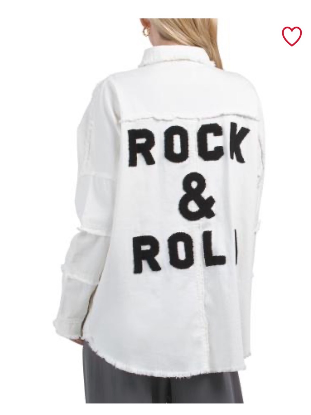 Elan White Button-Down Shirt with Black "ROCK & ROLL" Back Embroidery Size L